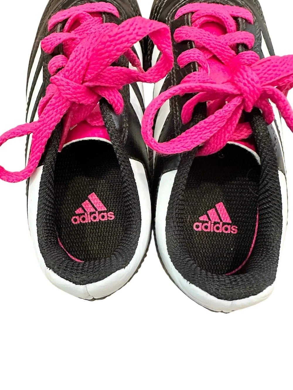 ADIDAS Kids Black & Pink Soccer Cleats White Stripes size US 11